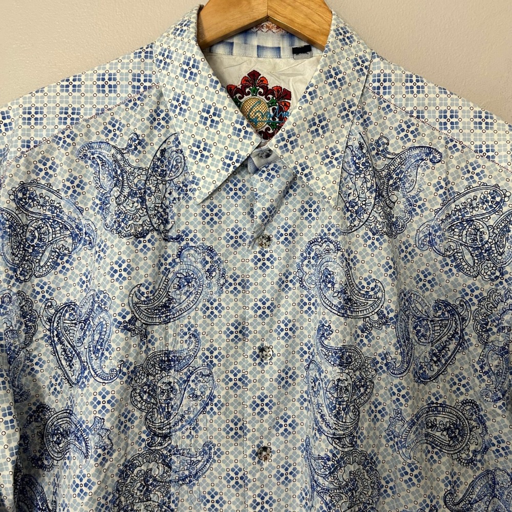 Robert Graham Shirt Men XL Blue Paisley Geometric Print Long Sleeve Cotton